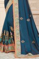 Cobalt Blue Silk Embroidered Saree with Blouse