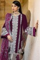 Wine Purple Straight Pant Eid Pakistani Suit in Faux Georgette with Faux Georgette