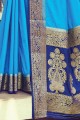 Saree in Sky Blue Silk with Weaving