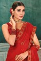 Indian Ethnic Chiffon Embroidered Red Saree with Blouse