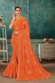 Saree in Rust Orange Chiffon with Embroidered