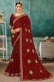 Maroon Saree in Chiffon with Embroidered