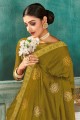 Mehendi Green Saree with Embroidered Chiffon