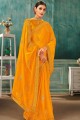 Embroidered Chiffon Saree in Yellow