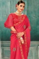 Elegant Chiffon Saree in Pink with Embroidered
