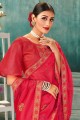 Elegant Chiffon Saree in Pink with Embroidered