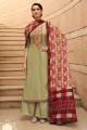 Eid Palazzo Suit in Khaki Brown Cotton with Cotton