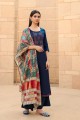 Navy Blue Cotton Eid Palazzo Suit with Cotton