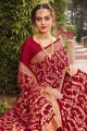 Maroon Silk Party Wear Saree with Embroidered