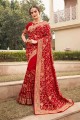 Silk Red Party Wear Saree in Embroidered
