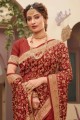 Embroidered Silk Rust Red Party Wear Saree Blouse