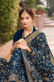 Embroidered Party Wear Saree in Navy Blue Silk