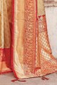 Silk South Indian Saree in Cream with Weaving