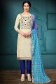 Off White Cotton Straight Pant Salwar Kameez with Cotton