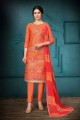 Orange Cotton Straight Pant Salwar Kameez in Cotton