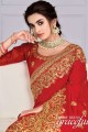 Delicate Red Saree with Embroidered Silk