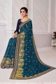 Indian Ethnic Rama Green Saree with Embroidered Silk