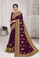 Burgundy Purple Saree in Silk with Embroidered