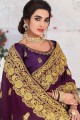 Burgundy Purple Saree in Silk with Embroidered