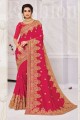 Pink Saree in Silk with Embroidered