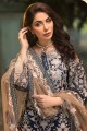 Gorgeous Faux Georgette Palazzo Suit with Faux Georgette in Navy Blue