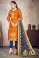 Banarasi raw Silk Straight Suit Salwar Kameez in Orange Banarasi raw Silk