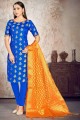 Blue Banarasi raw Silk Salwar Kameez in Banarasi raw Silk