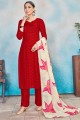 Red Rayon Palazzo Suit with Rayon