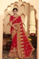 Indian Ethnic Embroidered Bridal Saree in Red Georgette