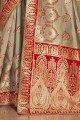 Banarasi raw Silk Embroidered Grey Saree with Blouse