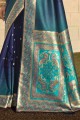 Navy Blue Embroidered Saree in Banarasi raw Silk
