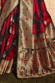 Banarasi raw Silk Weaving Red & Black Saree with Blouse