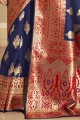 Adorable Weaving Banarasi raw Silk Saree in Navy Blue with Blouse