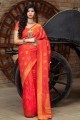 Banarasi raw Silk Saree with Weaving in Red