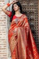 Red Saree in Banarasi raw Silk with Weaving