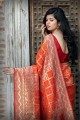 Red Saree in Banarasi raw Silk with Weaving