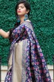 Banarasi raw Silk Weaving Navy Blue Saree with Blouse