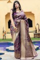Traditional Weaving Banarasi raw Silk Saree in Purple