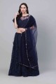 Net Lehenga Choli with Embroidery in Navy Blue