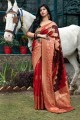 Red Saree with Weaving Banarasi raw Silk