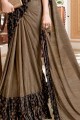 Brown Saree in Patch Satin