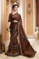 Satin Saree in Coffee  with Patch