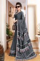 Saree in Grey Satin with Patch