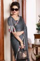 Saree in Grey Satin with Patch