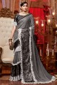 Grey Saree in Satin with Hand