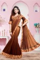 Hand Lycra Saree in Brown with Blouse