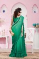 Sea Green Saree in Lycra with Hand