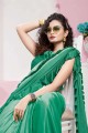 Sea Green Saree in Lycra with Hand
