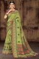 Saree in Green Tusser Art silk with Printed