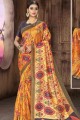 Printed Tusser Art silk Saree in Mustard 
